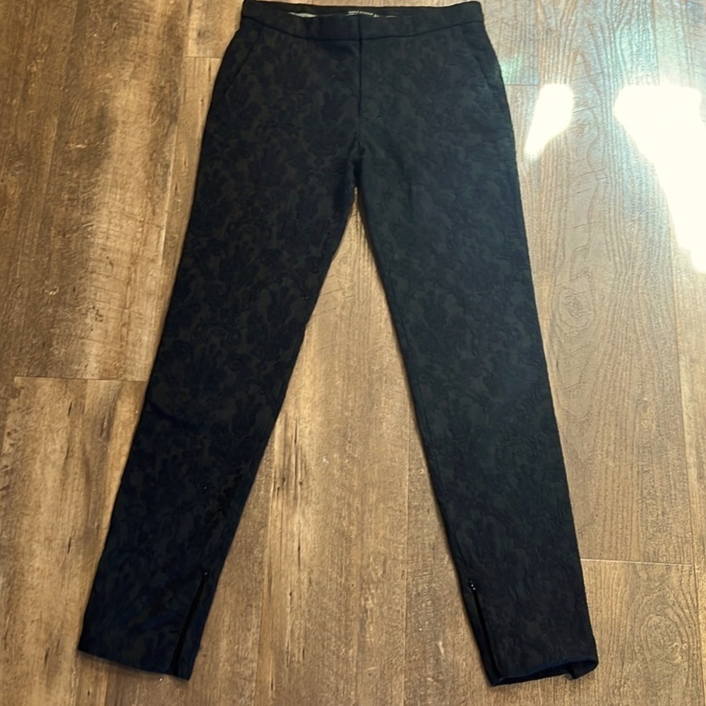 Zara Black Pant with Zipper Ankle Detail and Lace Overlay size XS